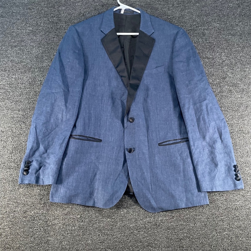 Hugo Boss Tuxedo Jacket Mens 40R Blue Pure Linen Black Peak Lapel Good Condition